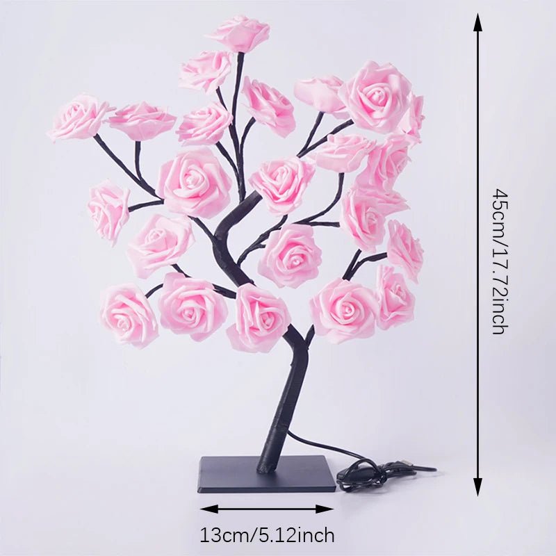LED Rose Tree Lights 24LEDs USB Operated Table Lamp Atmosphere Lighting for Wedding Party Gift Birthday Festival Lover Home Deco
