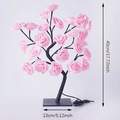 LED Rose Tree Lights 24LEDs USB Operated Table Lamp Atmosphere Lighting for Wedding Party Gift Birthday Festival Lover Home Deco