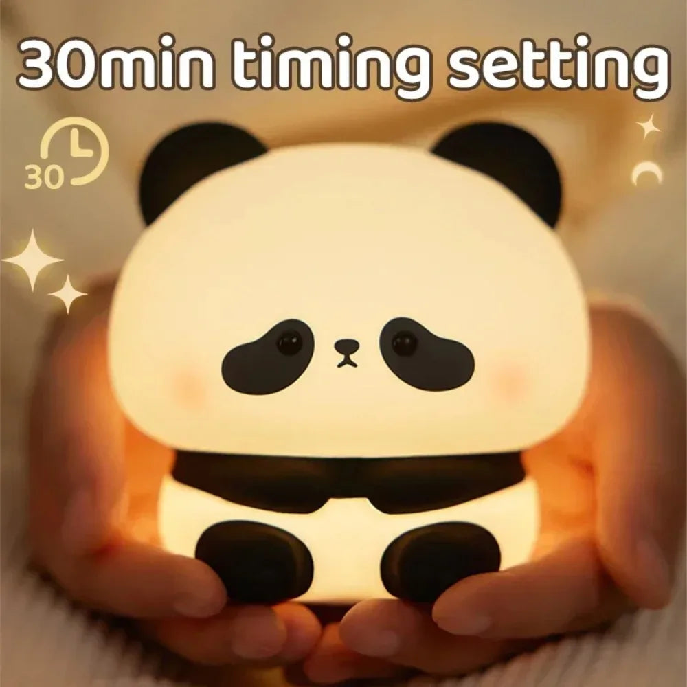 Cute Cartoon Panda Silicone Light LED Night Light USB Charging Smart Timing Desk Bedside Decoration Children's Birthday Gift